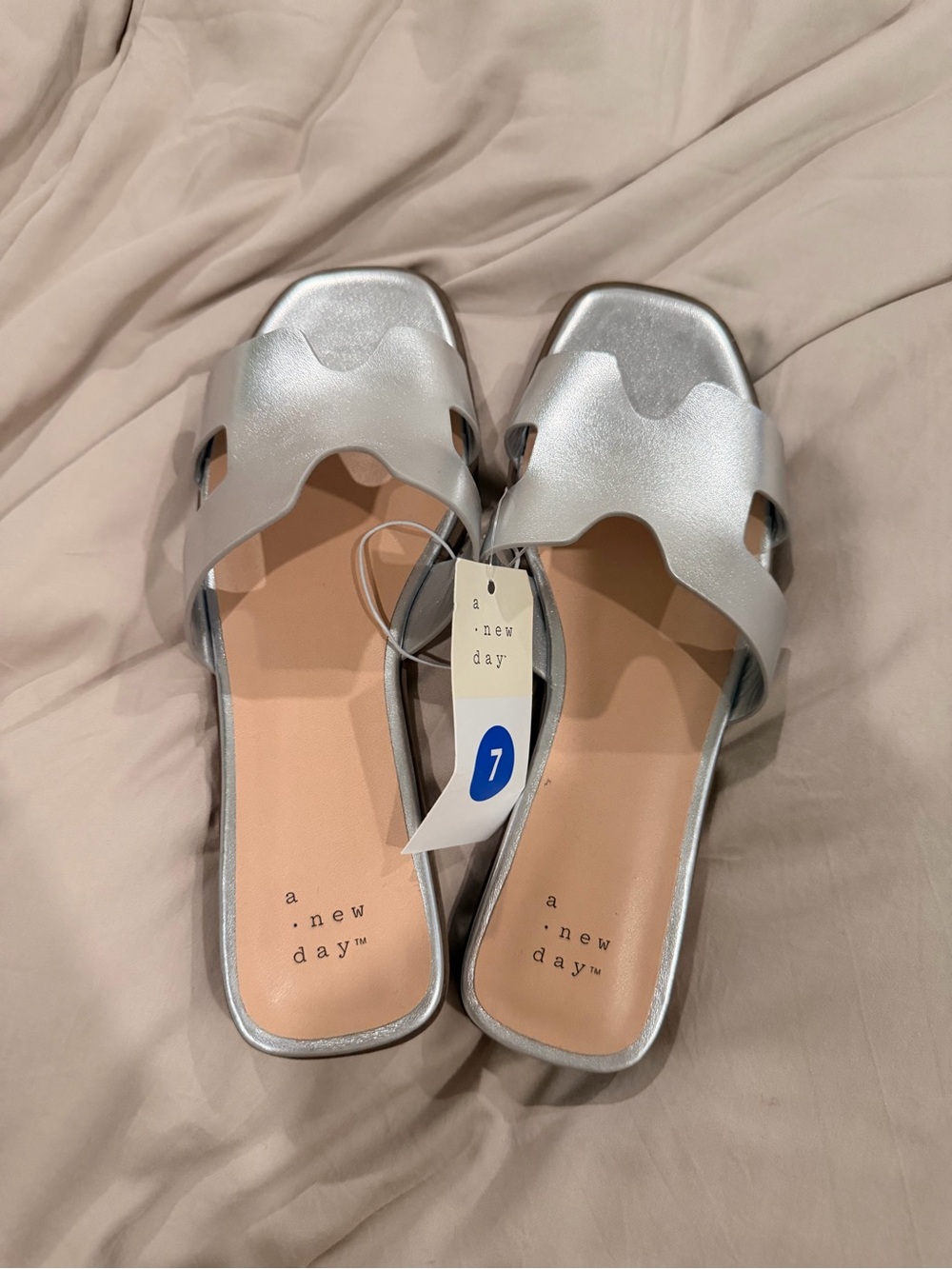 a new day Metallic Silver Cutout Slide Sandals